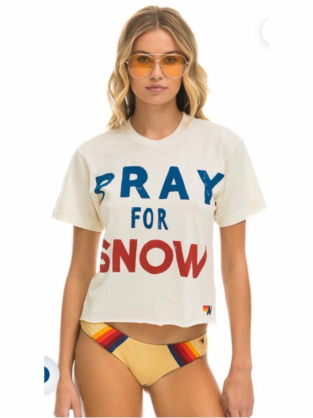 #1781 Aviator Nation Pray For Snow Boyfriend Tee Vintage White Medium